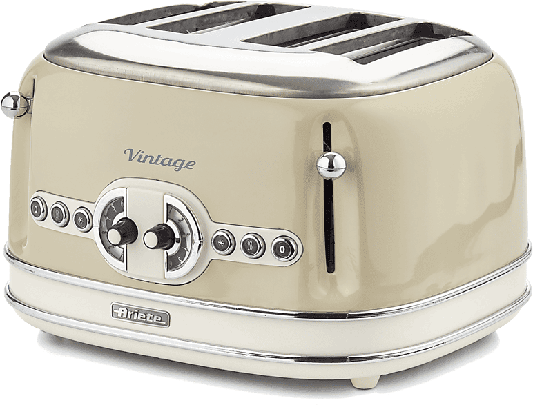 Tostadora - Ariete Vintage 156, 4 ranuras, 1600 W, 6 niveles de tostado, Descongelación, Pastel