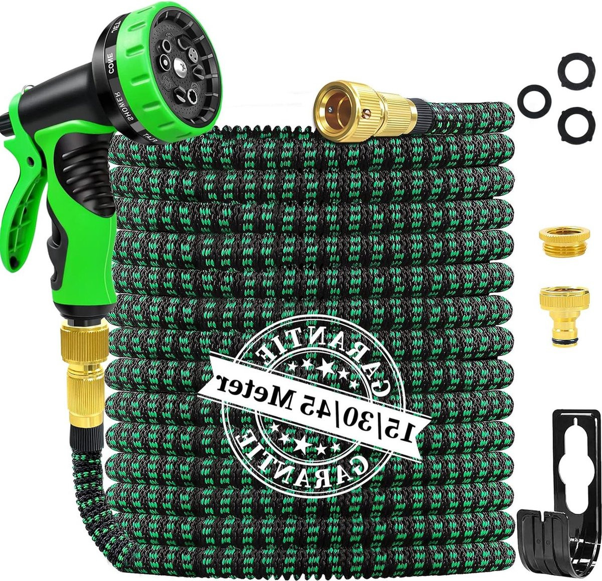 Flexibele groene tuinslang van rubber met 3/4 inch aansluiting, 15 meter