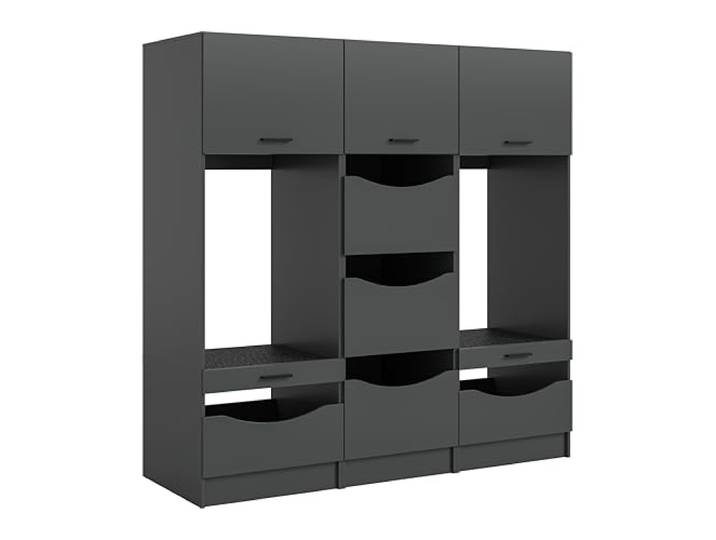 xonox.home – 3-teiliges Badschrank-Set Free 183x195x68 cm in anthraziter Nachbildung – Zwei Waschmaschinenschränke & Wäscheschrank – Zeitlose Kombination für Moderne Haushalte