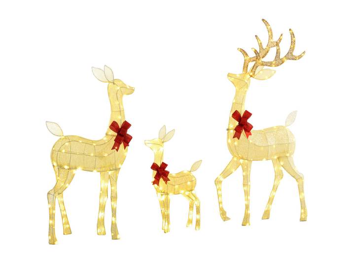 Outsunny 3ER Set LED Rentier, Weihnachtsdeko mit 283 warmweißen Lichtern Stahlrahmen, Silberfarben, Kunststoff, 37x134x64 cm, Dekoration, Weihnachtsdekoration