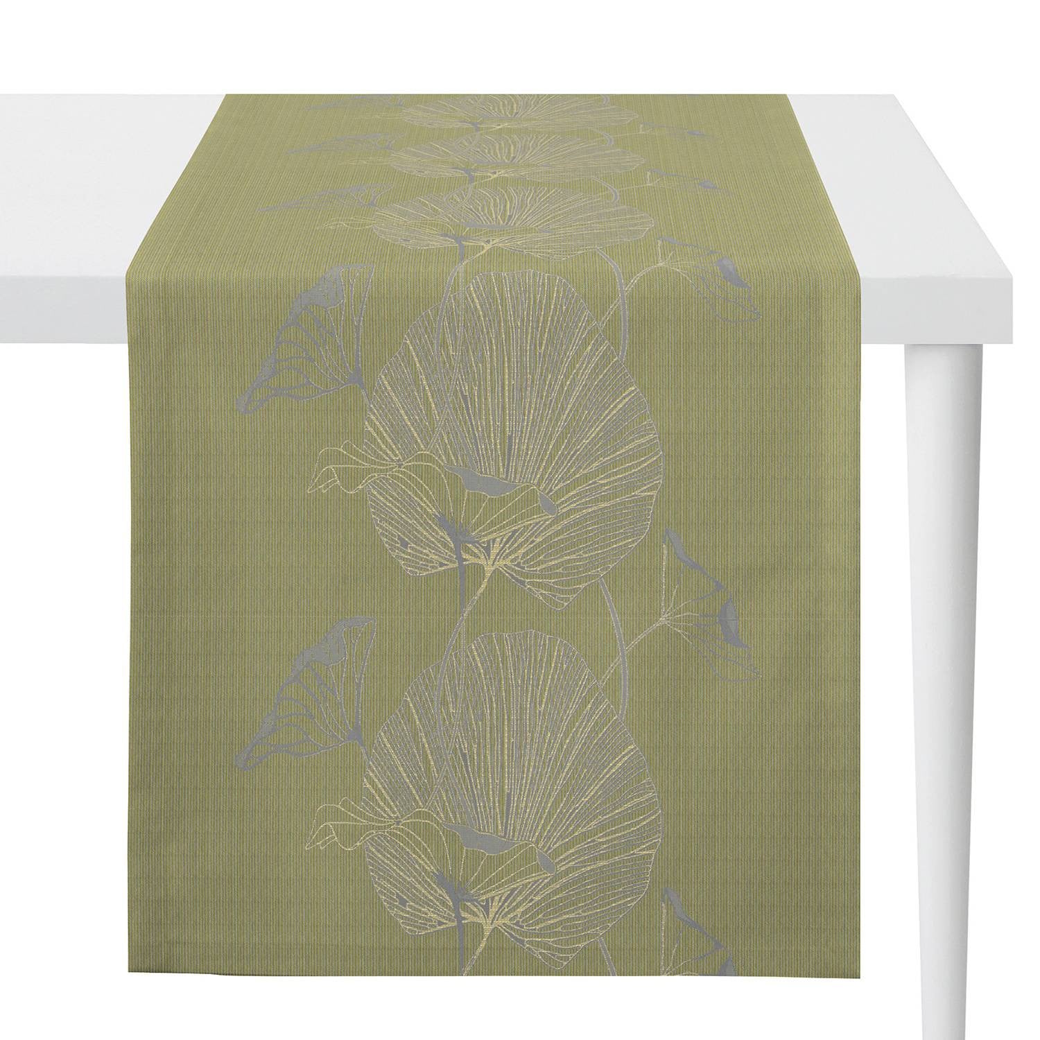 home24 Tafelloper Nora Groen/Avocado met Bloemenmotief B: 48 cm, L: 140 cm