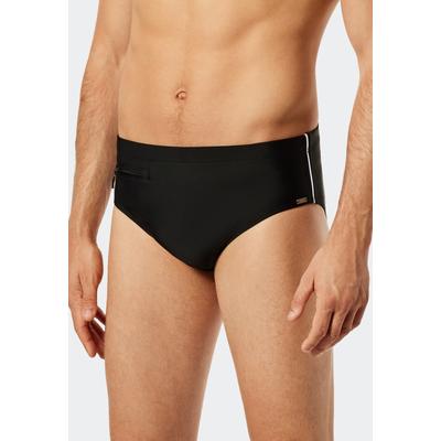 Badeslip SCHIESSER "Nautical Casual", Herren, Gr. 6, N-Gr, schwarz (000, schwarz), Gewirkt, Baumwolle, unifarben mit Farbeinsatz, Badehosen, mit extra flacher Reißverschlusstasche