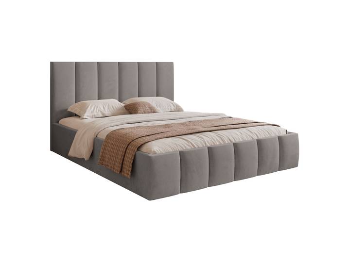 Polsterbett 180x200 cm Sarafino mit Bettkasten, hellgrauer Samt,