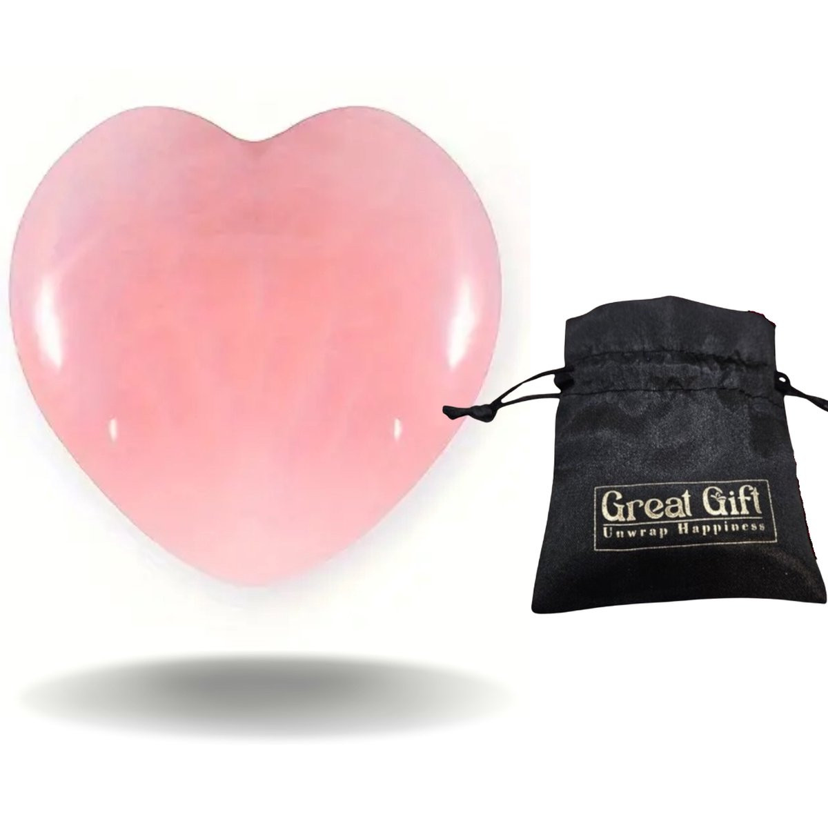 GreatGift Rozenkwarts Hart Edelsteen - Gepolijst Kristal - 3 cm