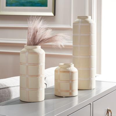 "SAFAVIEH Luette 15.13-Inch Ceramic Decorative Vase Set of 3, Cream - 5"" W x 5"" D x 15"" H"