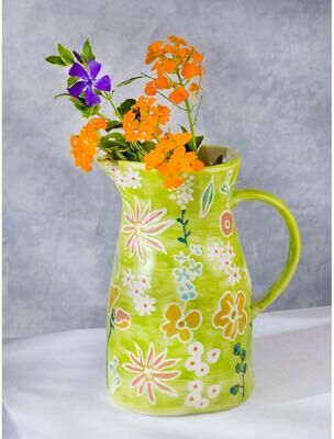 Euro Ceramica Primavera Handpainted Stoneware Pitcher - 50 oz
