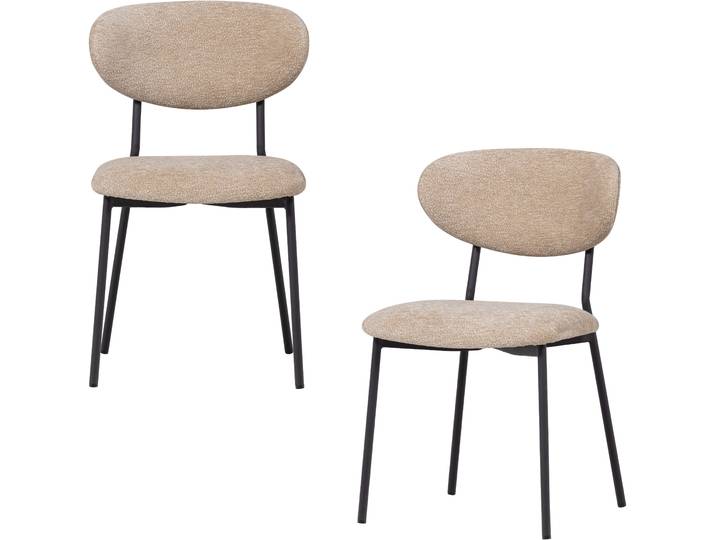 Esszimmerstuhl WOOOD Kjeld stapelbar mit Bezug und Metallgestell, B 47 x T 53 x H 79 cm , natur, schwarz, B:47cm H:79cm T:53cm, Holzwerkstoff, Metall, Stühle, Esszimmerstuhl, (Set, 2 St) Chenille, Tragkraft 120 kg, Geringe Verschleißfestigkeit