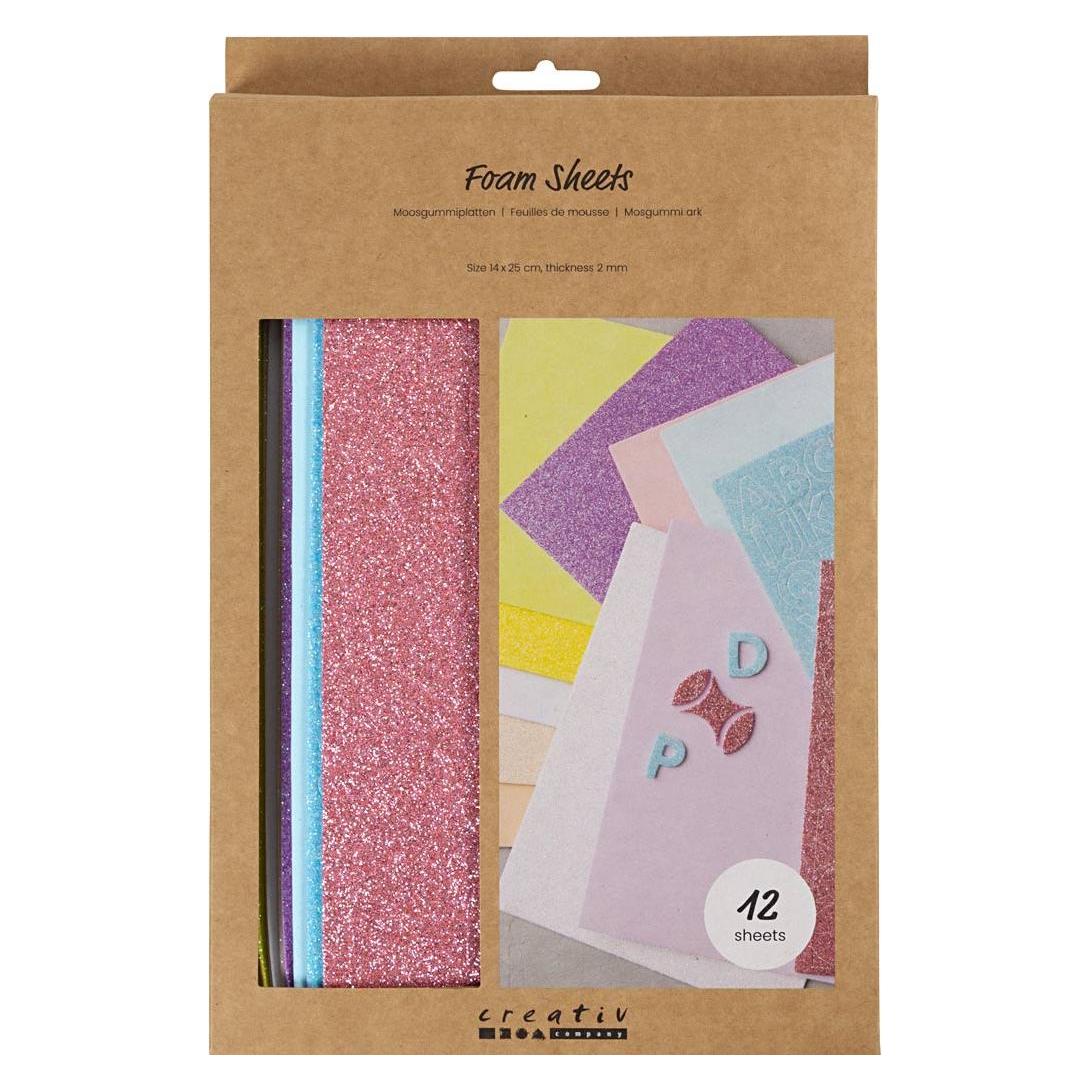Creativ Company - Moosgummiplatten, Grösse 14x25 cm, Dicke 2 mm, Pastellfarben, 12 Bl./ 1 Pck (790483)