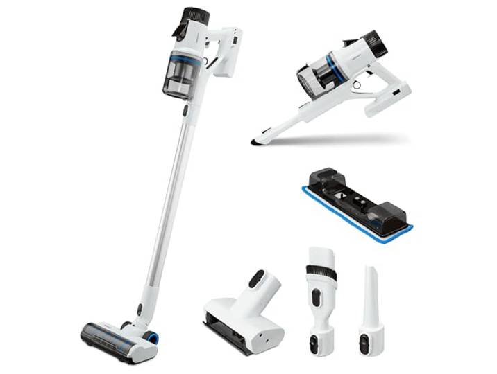MEDION P350 W Stabstaubsauger mit Wischfunktion (kabellos, beutellos, Zyklon-Technologie, 350 Watt, 2in1 Stielstaubsauger Handstaubsauger, Akku, Staubsensor, HEPA H13, LED Touch Display, Bürstenrolle)