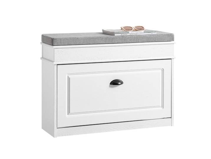 SoBuy Schuhbank Weiß, Weiß, Schwarz, Holzwerkstoff, 75x51x24 cm, Garderobe, Schuhaufbewahrung, Schuhregale
