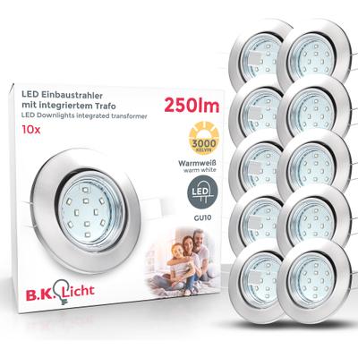 B.K.LICHT LED Einbaustrahler, silber (silberfarben), 10, Ø 8,6cm H: 7cm, 10 Stk., Leuchten, LED Einbauleuchten, schwenkbar, inkl. 3W 250lm GU10, Decken-Spot, LED Einbaustrahler