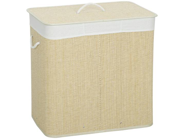 Homcom Wäschekorb Bambus Cremeweiß, Holz, 40x60x60 cm, Haushalt & Reinigung, Wäschepflege, Wäschekörbe & Tonnen