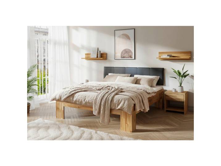 Mid.you Bett, Schwarz, Eiche, Holz, Eiche, teilmassiv, 140x200 cm, gepolstertes Kopfteil, Schlafzimmer, Betten, Einzelbetten
