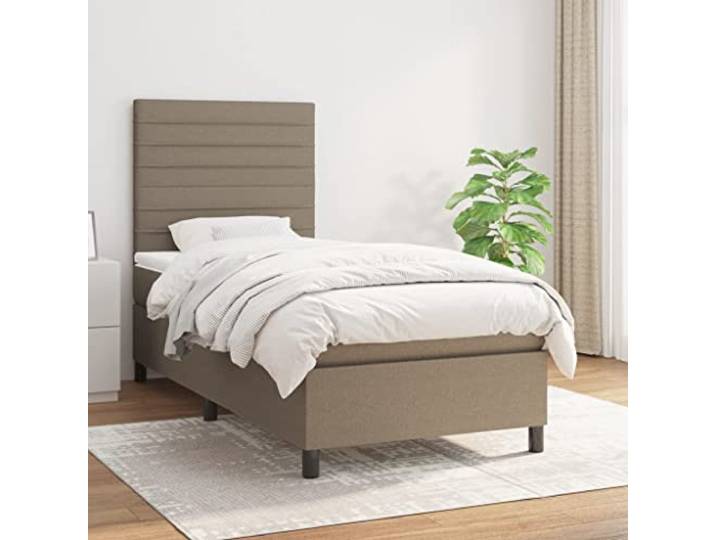 RJPLMFV Komplettes Bett mit Lattenrost, Taupe, 100 x 200 cm Taschenfederkernmatratze, atmungsaktiver Stoff, verstellbares Kopfteil, mittelhart