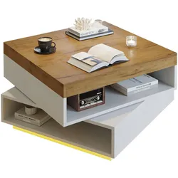 COUCHTISCH weiß & eiche-optik 360° drehbar mit led-beleuchtung
