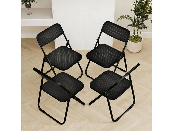 Lot de 4 chaises pliantes à structure en acier, portables, pour intérieur, extérieur, fêtes et bureau