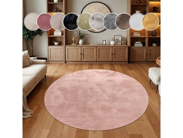 Fellteppich PACO HOME Kunstfell Soft 380 , pink, H:14mm Ø:80cm, Polyester, Teppiche, Fellteppich, Langflor, Kuschelteppich - besonders weich, Uni-Farben