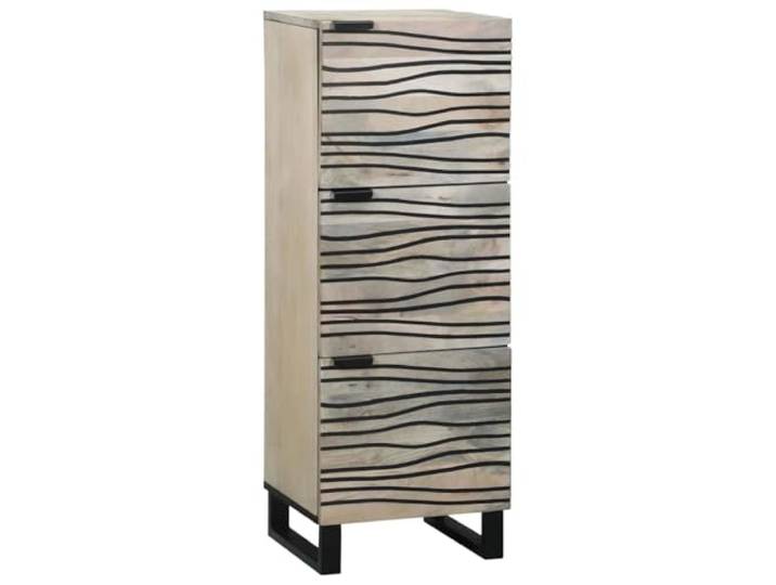 Kaorsrow Hochboard Massivholz Weiß 40x33.5x110 cm Schrank mit 3 Türen Elegantes Aufbewahrungsmöbel für Wohnzimmer und Flur mit stilvollem Wellenmuster auf den Türen für viel Stauraum.