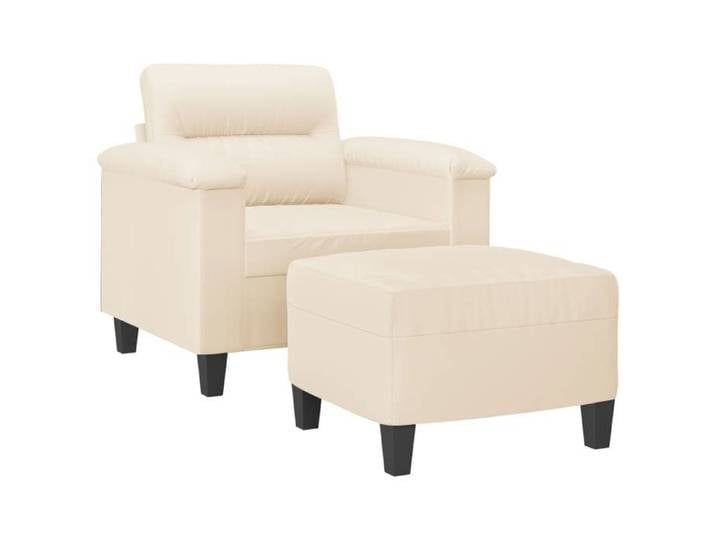 Beige SOFA - PHSH - Fauteuil simple - Chaise-Canapé - avec repose-pied Beige 60 cm Tissu microfibre C2230