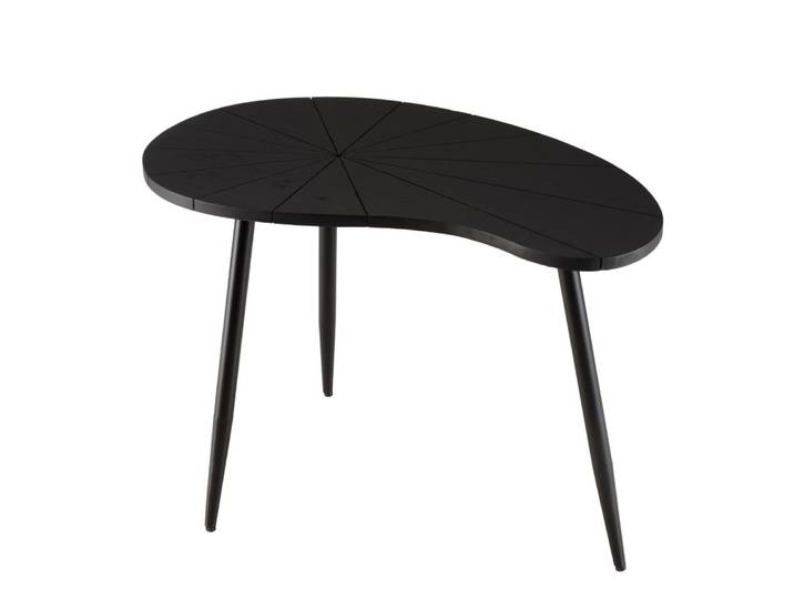 Table d’appoint ovoïde plateau texturé noir mat pieds fer noir