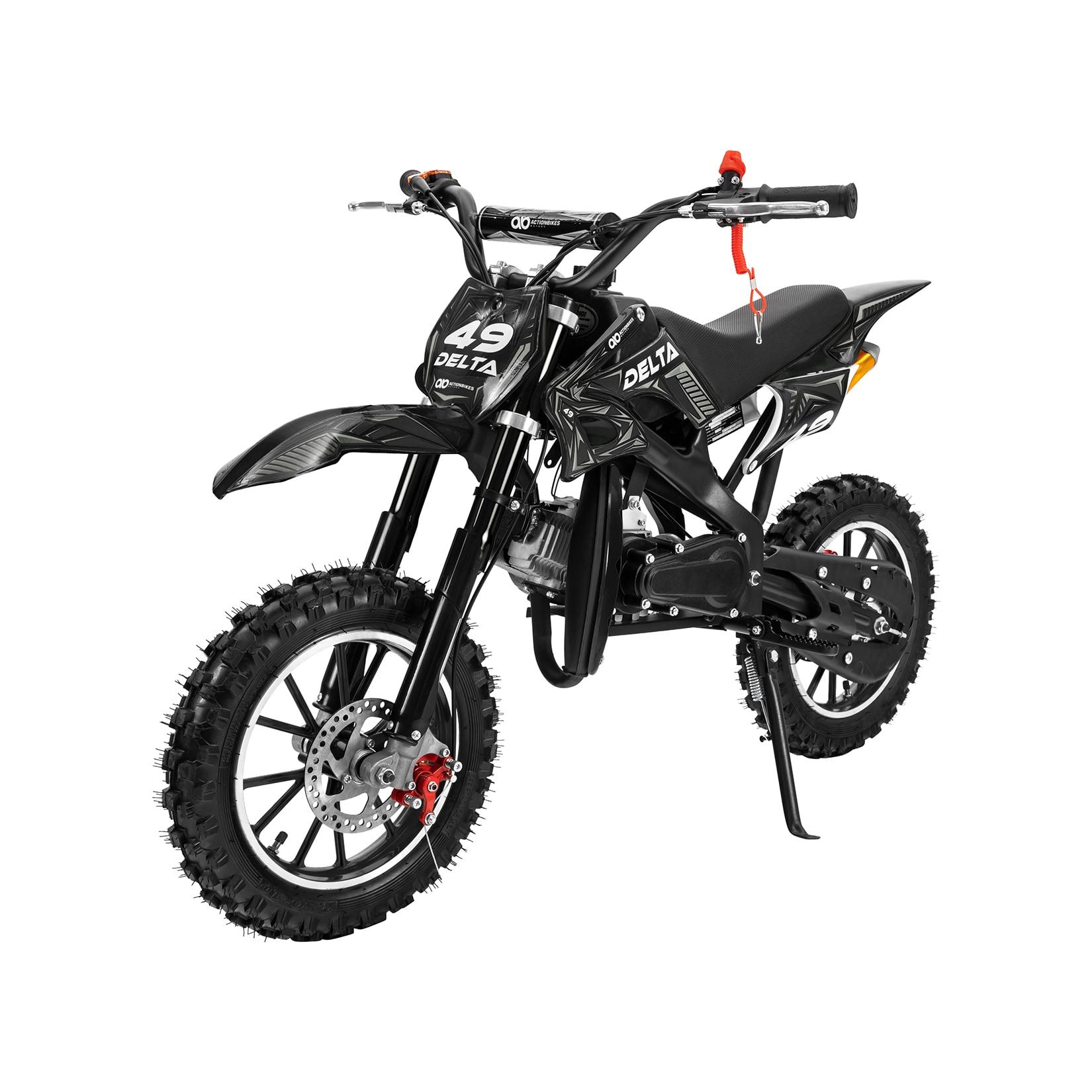 Mini-Crossbike Delta, Benzin-Motorrad, Pocketbike, Dirtbike, 49 ccm, bis zu 40 km/h, Scheibenbremsen (Schwarz)