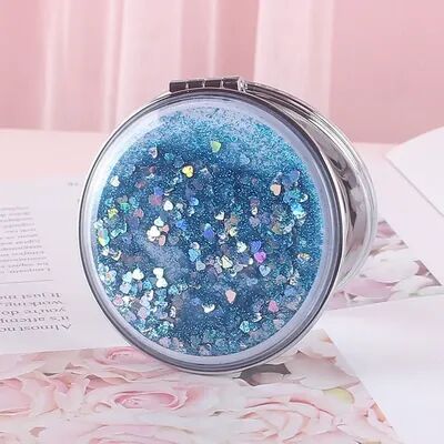 Fusion Finds Flowing Sand Compact Pocket Mirror With 2X Magnifying Double Sided Travel Makeup Mirror sky Blue