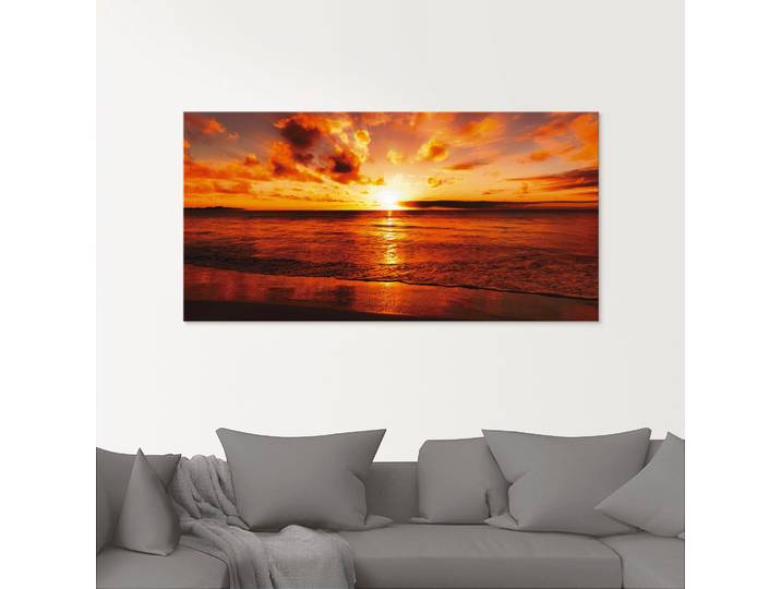 Glasbild ARTLAND Schöner Sonnenuntergang Strand , orange (farbe bild(er): orange), B:100cm H:50cm, Bilder, Glasbild, in verschiedenen Grössen