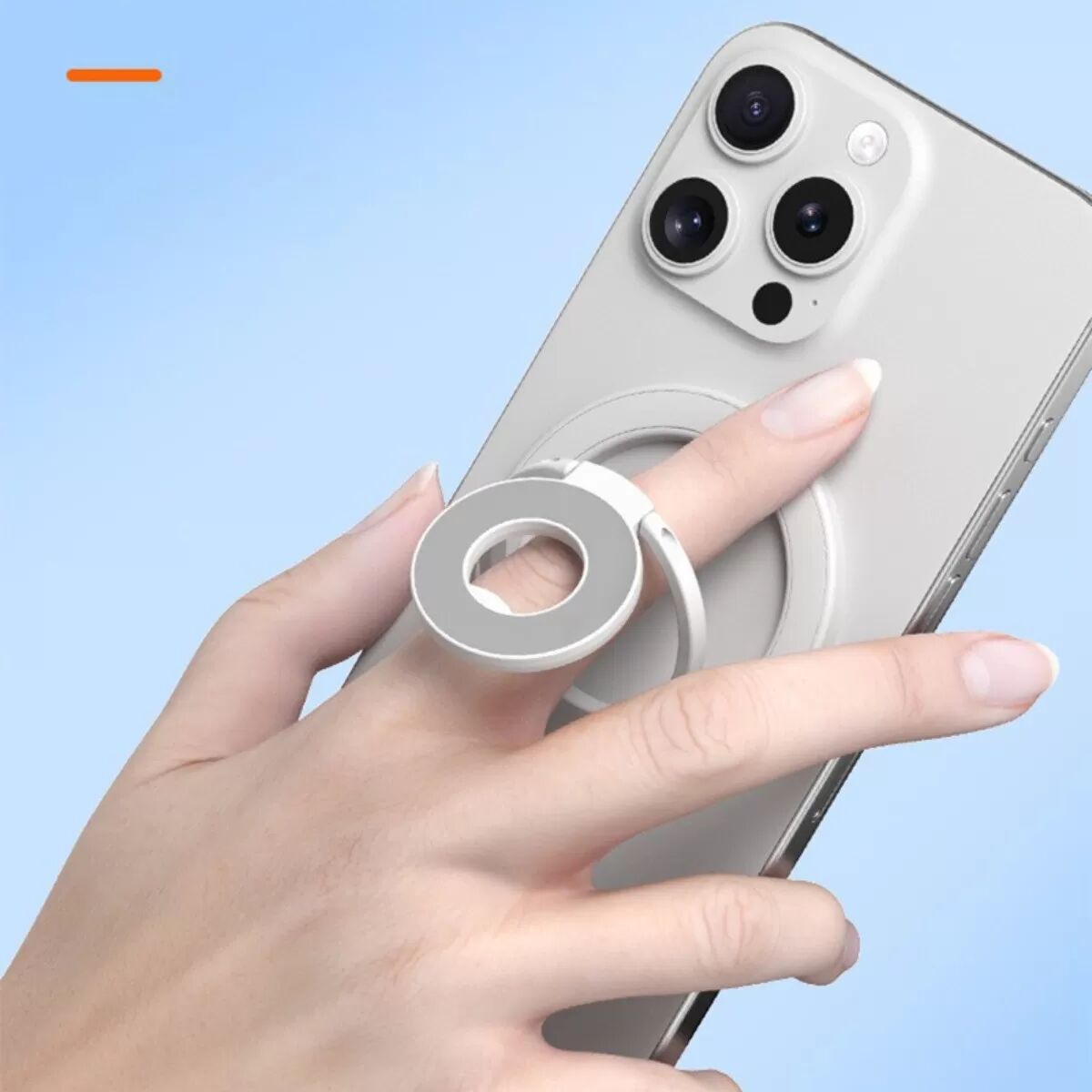 INF MagSafe-kompatibler, doppelseitiger magnetischer Ring-Handyhalter – Zinklegierung, 360° drehbar, faltbar, Tischhalterung Weiß