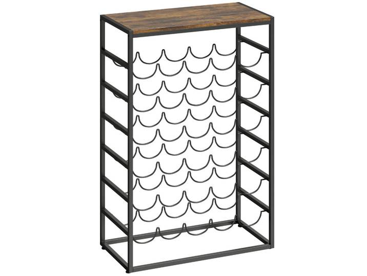 Homcom Weinregal Spanplatte Metall Rustikal-Braun, 30x88.5x59 cm, Wohnzimmer, Regal, Weinregal