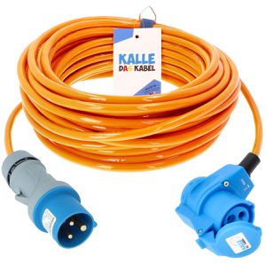 Kalle-das-Kabel Verlängerungskabel Camping, für außen IP44, CEE 230V / 16A, Kabeltyp H07BQ-F aus Kunststoff, orange, 15 m