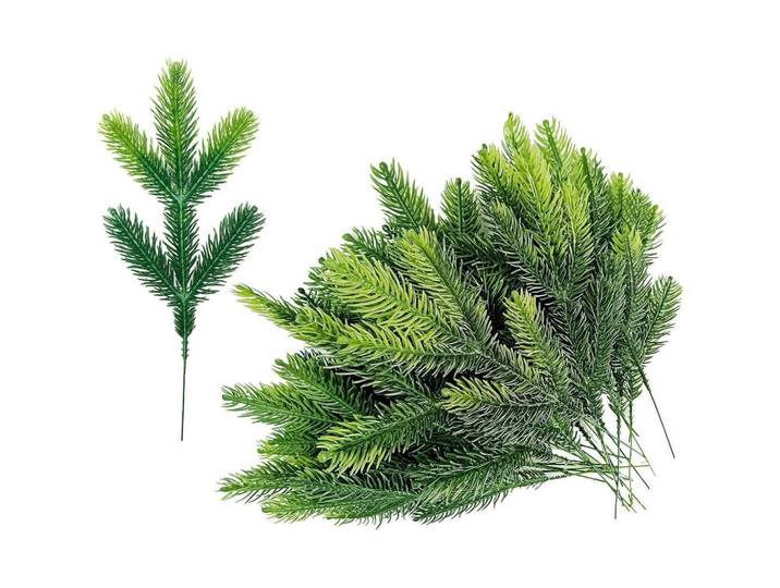 Künstliche Tannenzweige 30 Stück Set Grün, Kunststoff, 9 cm, Dekoration, Weihnachtsdekoration, Winterdeko