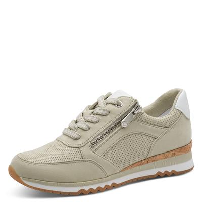 Keilsneaker MARCO TOZZI, Damen, Gr. 37, beige (taupe kombiniert), Lederimitat, Textil, Veloursleder, Schuhe, Freizeitschuh, Halbschuh, Schnürschuh in veganer Verarbeitung