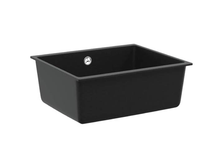 Xhnifbn Granit Küchenspüle Schwarz 530x460 mm Unterbauspüle Robuste Beckenoberfläche bis 280 Grad hitzefest, kratzbeständig für die Küchenzeile, inklusive Siebkorb.