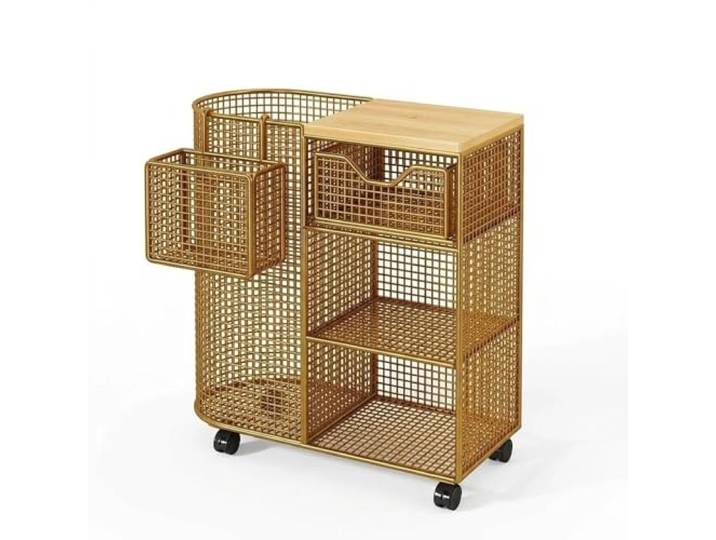 Kx9Lb8d Rollwagen Rollbarer Küchen-Aufbewahrungswagen, mehrstöckiger Gemüse- und Obstkorb, Organizer-Regal(Gold)