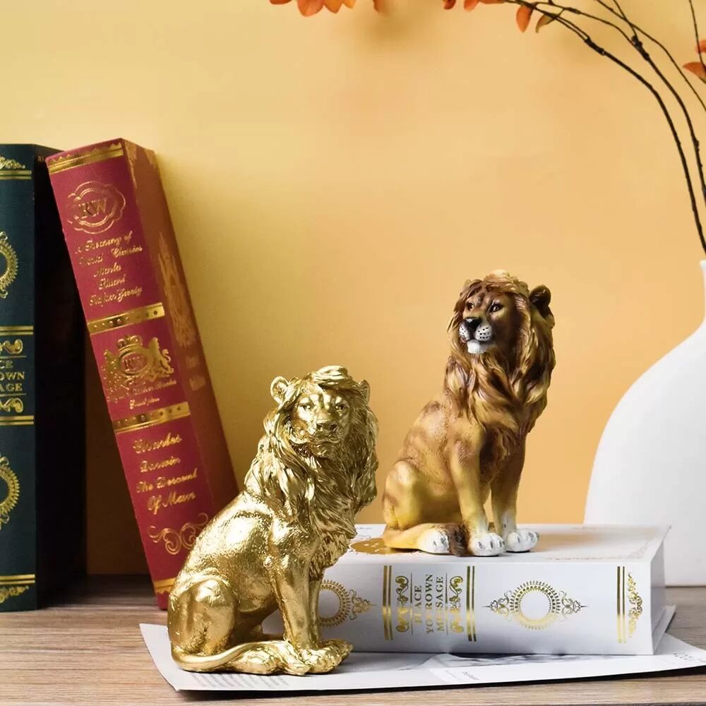 INF Figurine de Lion Assis en Résine Marron - Décoration d'Intérieur Élégante