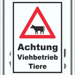 HB-Druck Schild Achtung Viehbetrieb Tiere A6 Rückseite selbstklebend