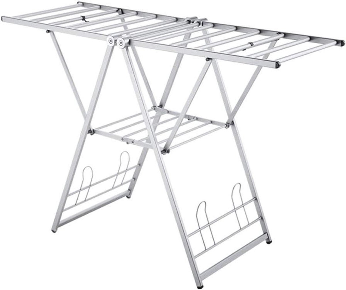 Wasrek Staand - Opvouwbare Kledingdroger met Schoenhouders - Zilver - B/D/H: 157 x 43 x 88,8 cm