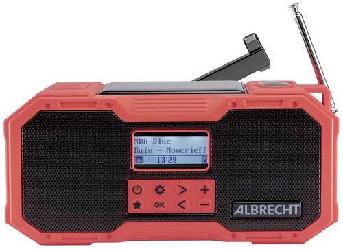 Albrecht DR 112 Outdoorradio DAB+, UKW Notfallradio, USB, Bluetooth Akku-Ladefunktion, Handkurbel, Solarpanel