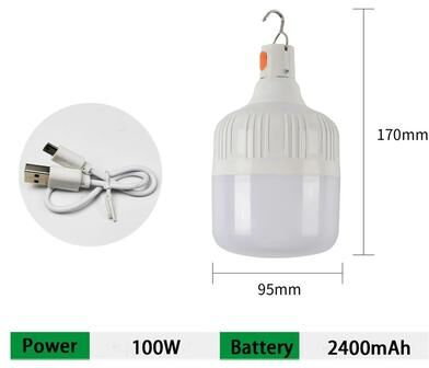 Inspire Select USB Rechargeable LED Camping Light Bulb 30W 60W 100W Portable Emergency Lantern With Hook For Outdoor Camping 100w 95mm
