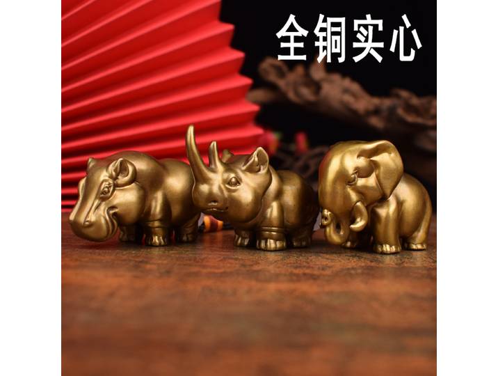 Ensemble de figurines d'animaux trrio africain en laiton massif, presse-papier d'hippopotame d'éléphant de rhinocéros