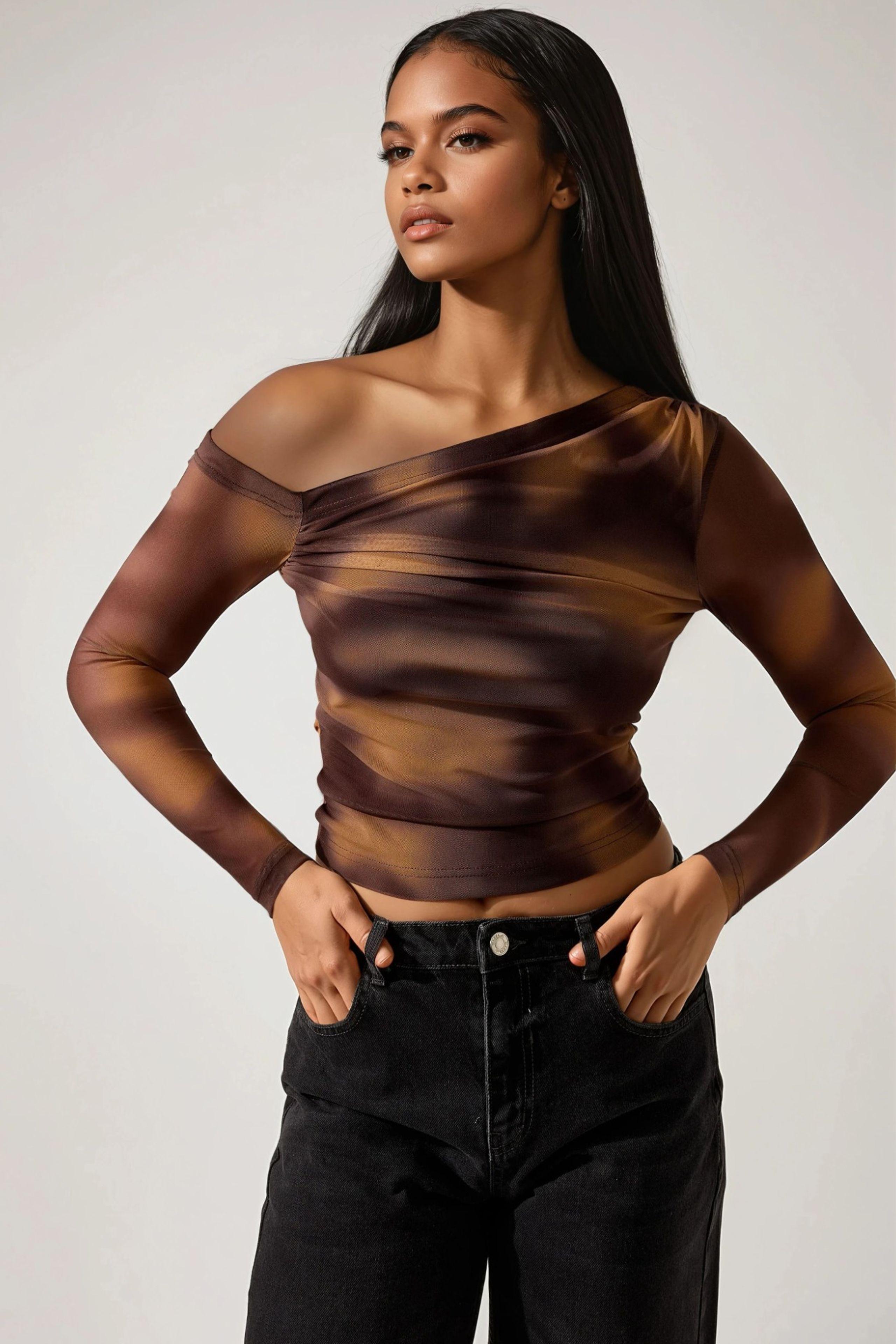 Asymmetrische Kragen-Tüllbluse