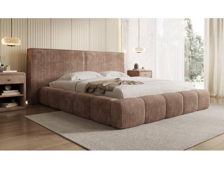 Designer Polsterbett Elise in Cord mit Stauraum - 140x200 - Safran - Luxusbetten24