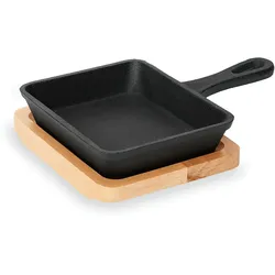 WAS Germany - Mini Servierpfanne Cast Iron 35 mit Holz untersetzer, 12,5 x 10,5 x 2,5 cm, Gusseisen/Holz