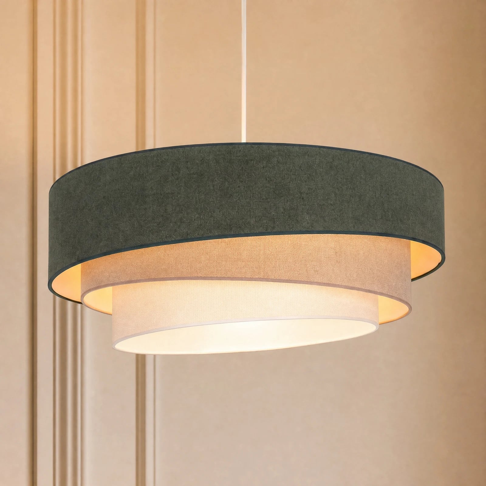 Duolla Trio hanglamp groen/beige textiel Ø 60 cm E27