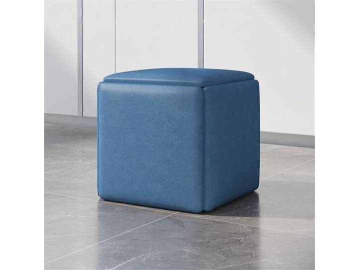 HGYNBCP Würfelhocker mit Stauraum im Inneren und einfacher Mobilität, vielseitiger Fußstützenhocker for Wohnzimmer und Schlafzimmer, mit Leder gepolstert, groß(Technology Cloth-Blue,Large)