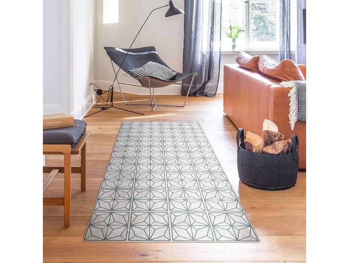 Vinylteppich Fliesenmuster Stern 80 x 160cm Grau