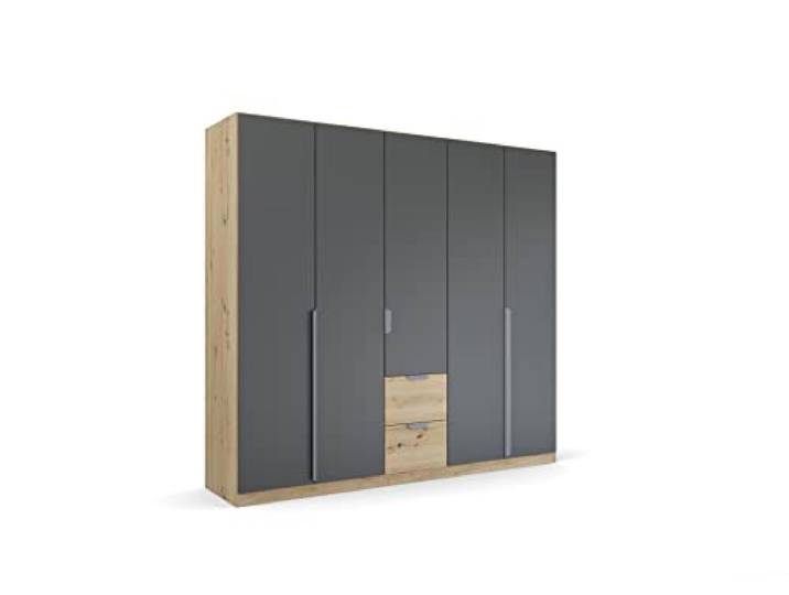 Rauch Möbel Quadra-Spin Dark&Wood, Kleiderschrank, Farbe Grau metallic/Eiche Artisan, Breite 226 cm
