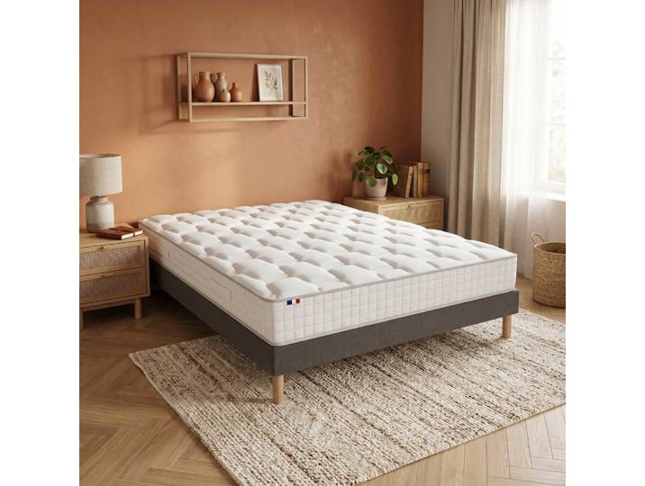 Ensemble matelas ressorts h24cm sommier en kit 180x200 gris