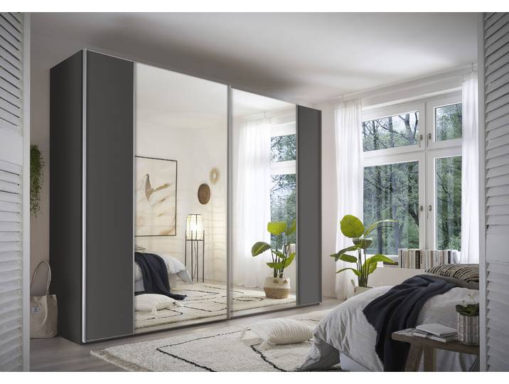 Schwebetürenschrank STAUD Sonett 120, Made in Germany , vulkan, B:249cm H:240cm T:68cm, Holzwerkstoff, Schränke, Schwebetürenschrank, mit vier verschiedenen Ausstattungsvarianten