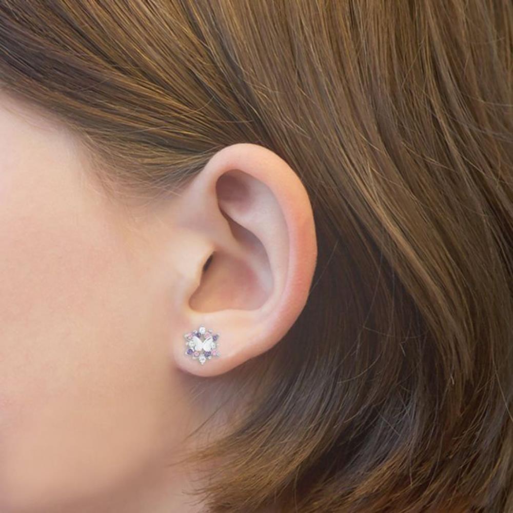 Prinzessin Lillifee Schmetterlings-Ohrstecker aus 925er Silber mit Zirkonia lila